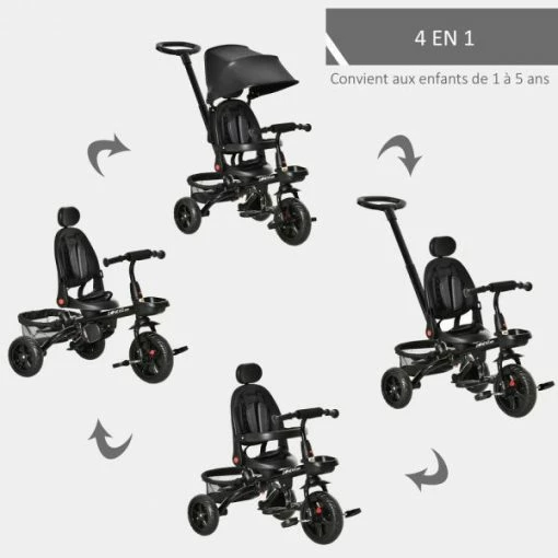 TRICYCLE ENFANT ÉVOLUTIF PLIABLE MULTIÉQUIPÉ MÉTAL