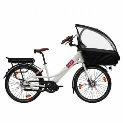 VÉLO CARGO COMPACT ÉLECTRIQUE - FAMILÉÖ 7 VITESSES BLANC + ACCESSOIRES ENFANT