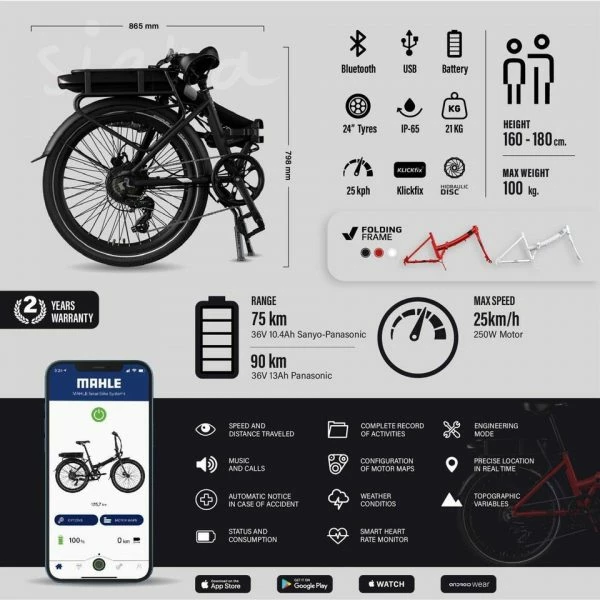 VÉLO DE VILLE PLIANT À ASSISTANCE ÉLECTRIQUE 24" - LEGEND SIENA 13AH ROUGE 7 VÉLO DE VILLE PLIANT À ASSISTANCE ÉLECTRIQUE 24" - LEGEND SIENA 13AH ROUGE – Image 5